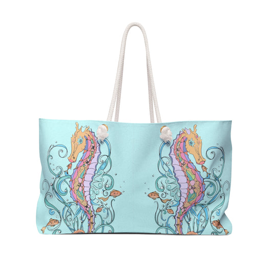 Seahorses on blue Weekender Bag from Talula Land