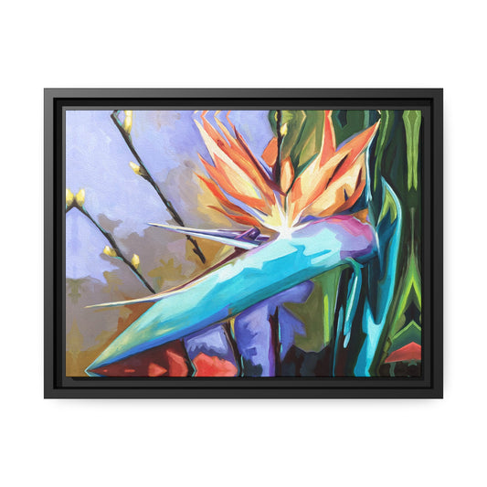 Bird of Paradise Matte Canvas, Black Frame