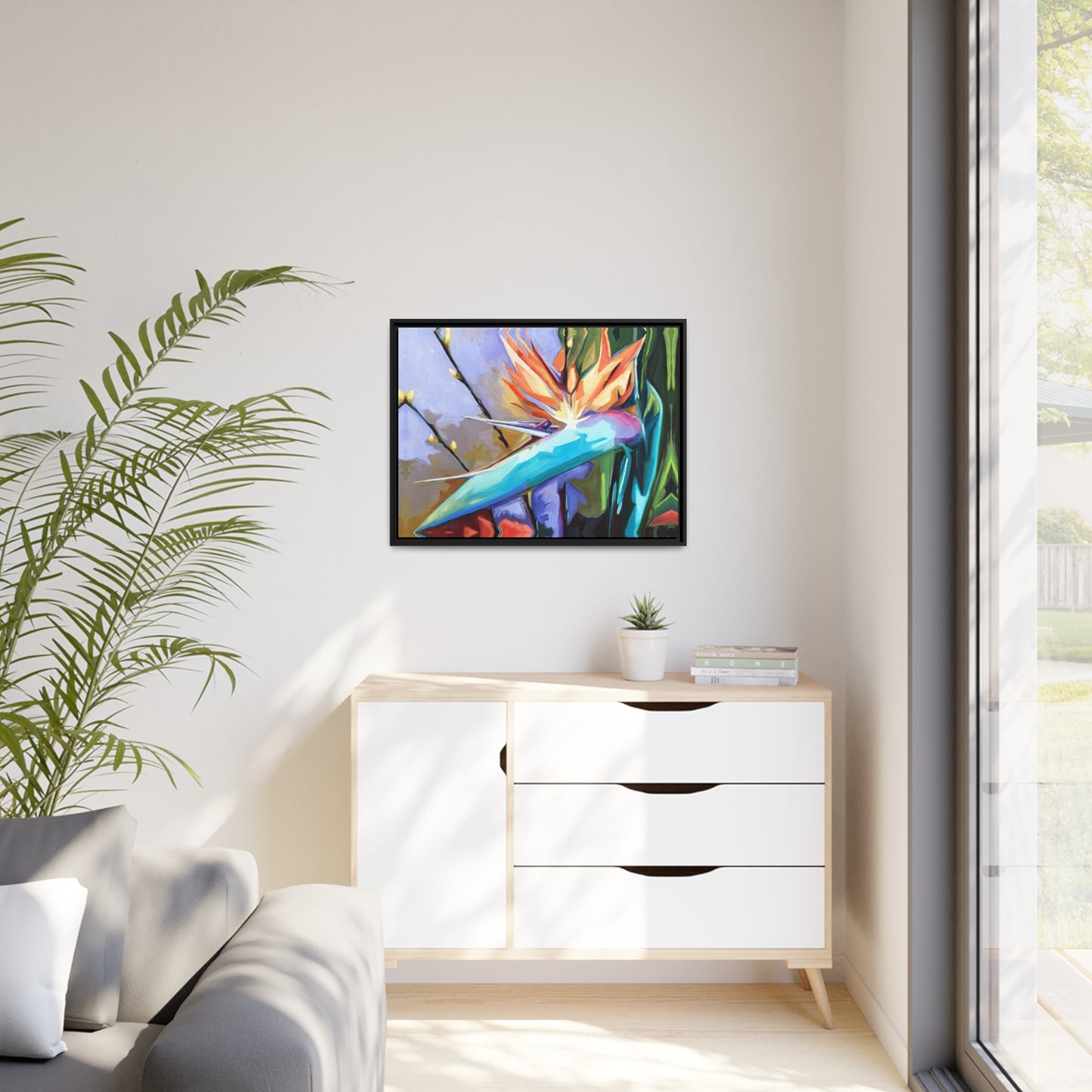 Bird of Paradise Matte Canvas, Black Frame
