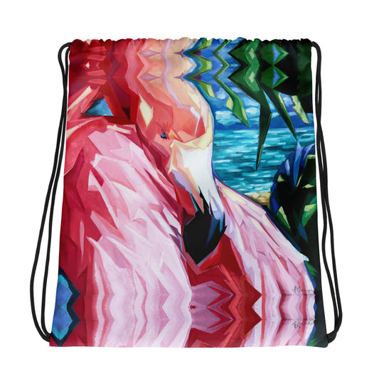 Painted Flamingo Drawstring bag
