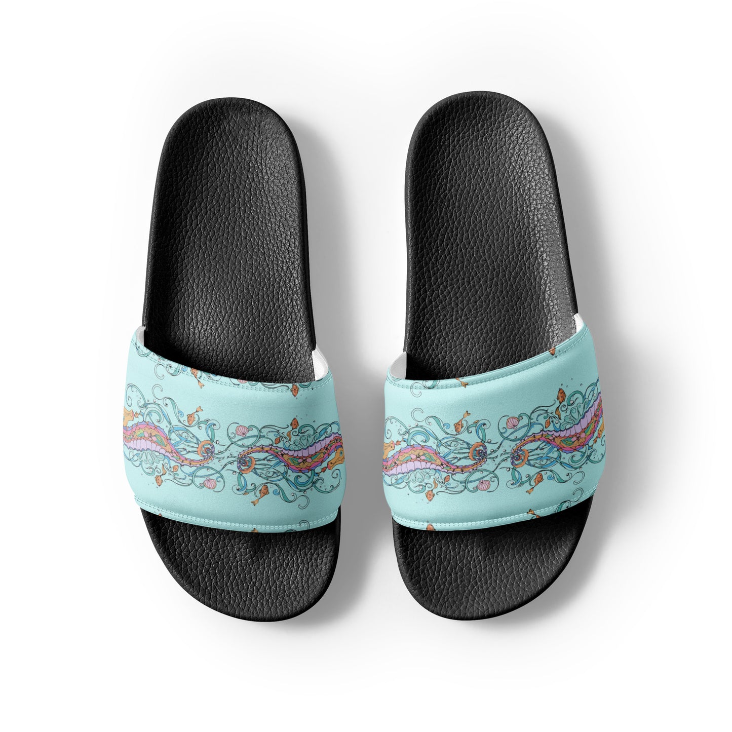 Sea Horses on Blue Women's slides from Talula Land
