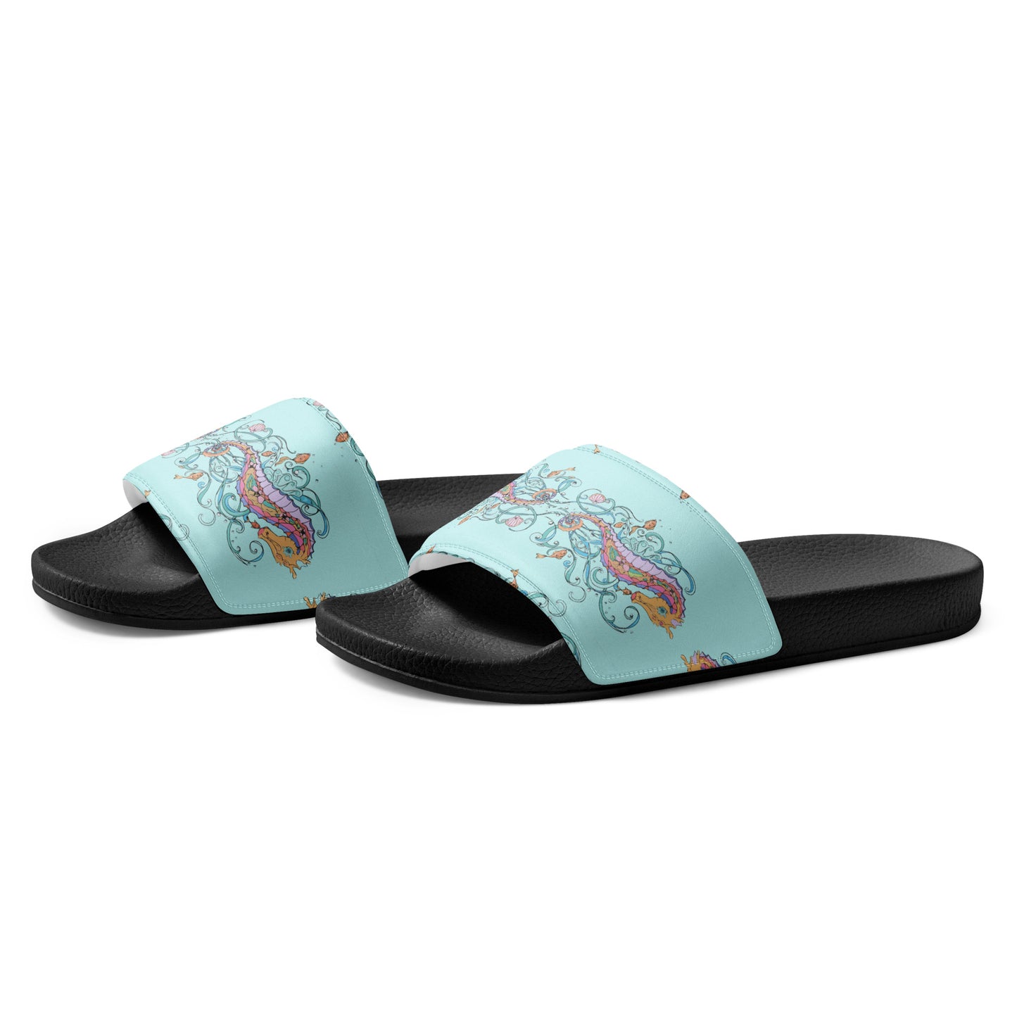 Sea Horses on Blue Women's slides from Talula Land