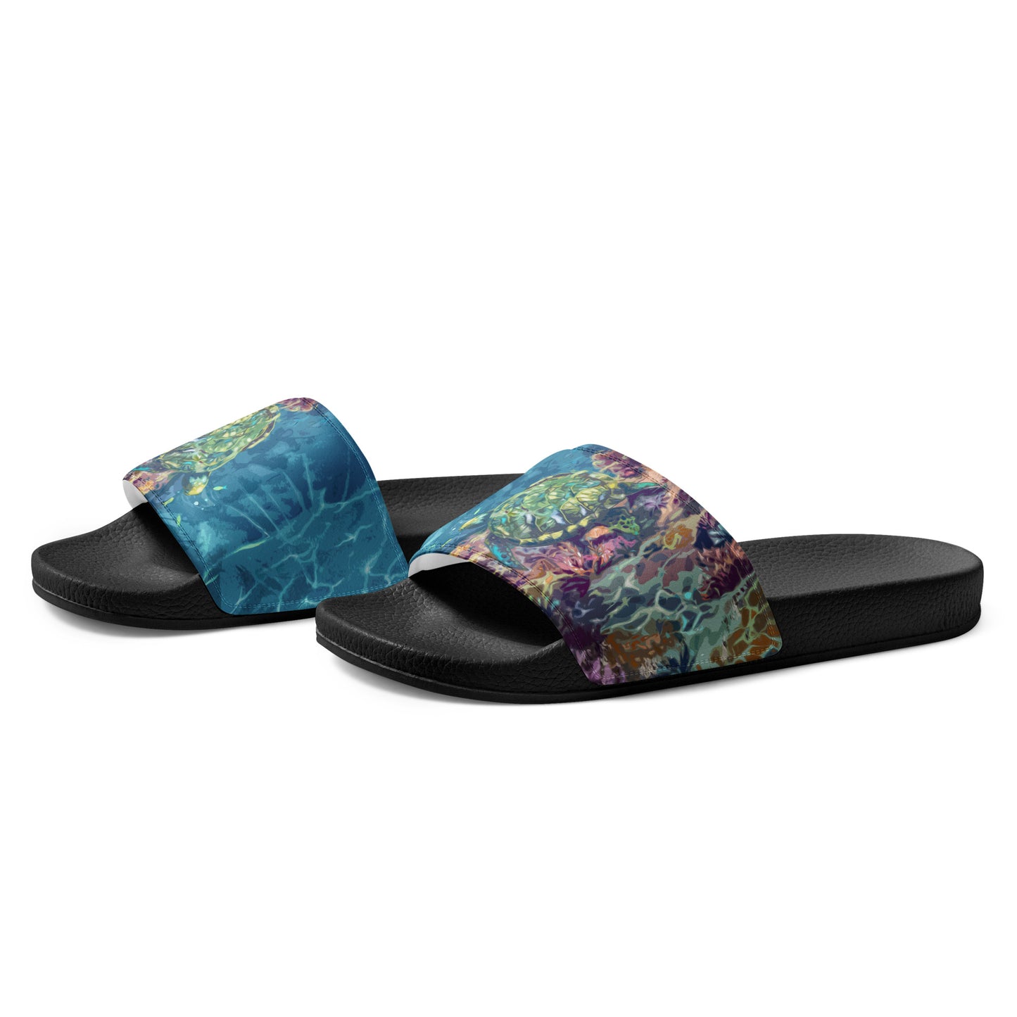 Sea Turtle on a Reef Women's slides from Talula Land