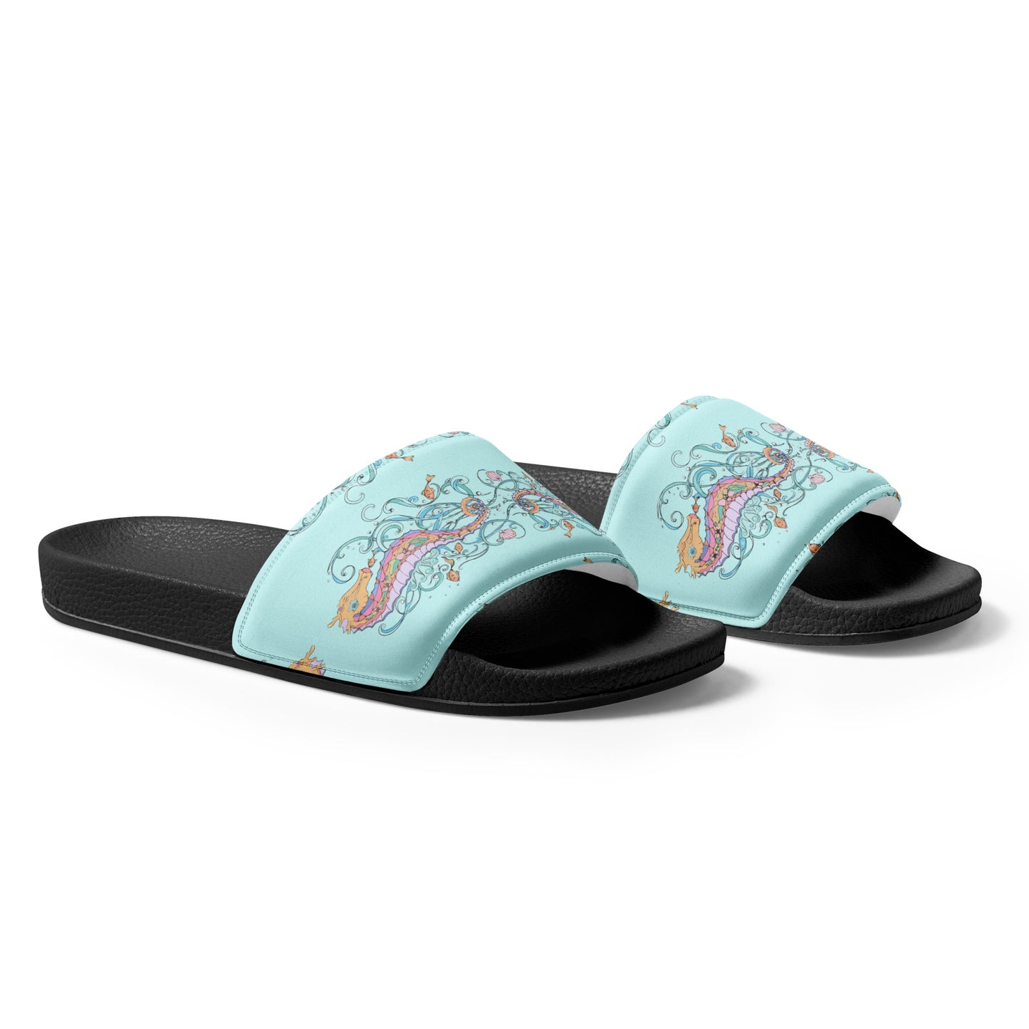 Sea Horses on Blue Women's slides from Talula Land