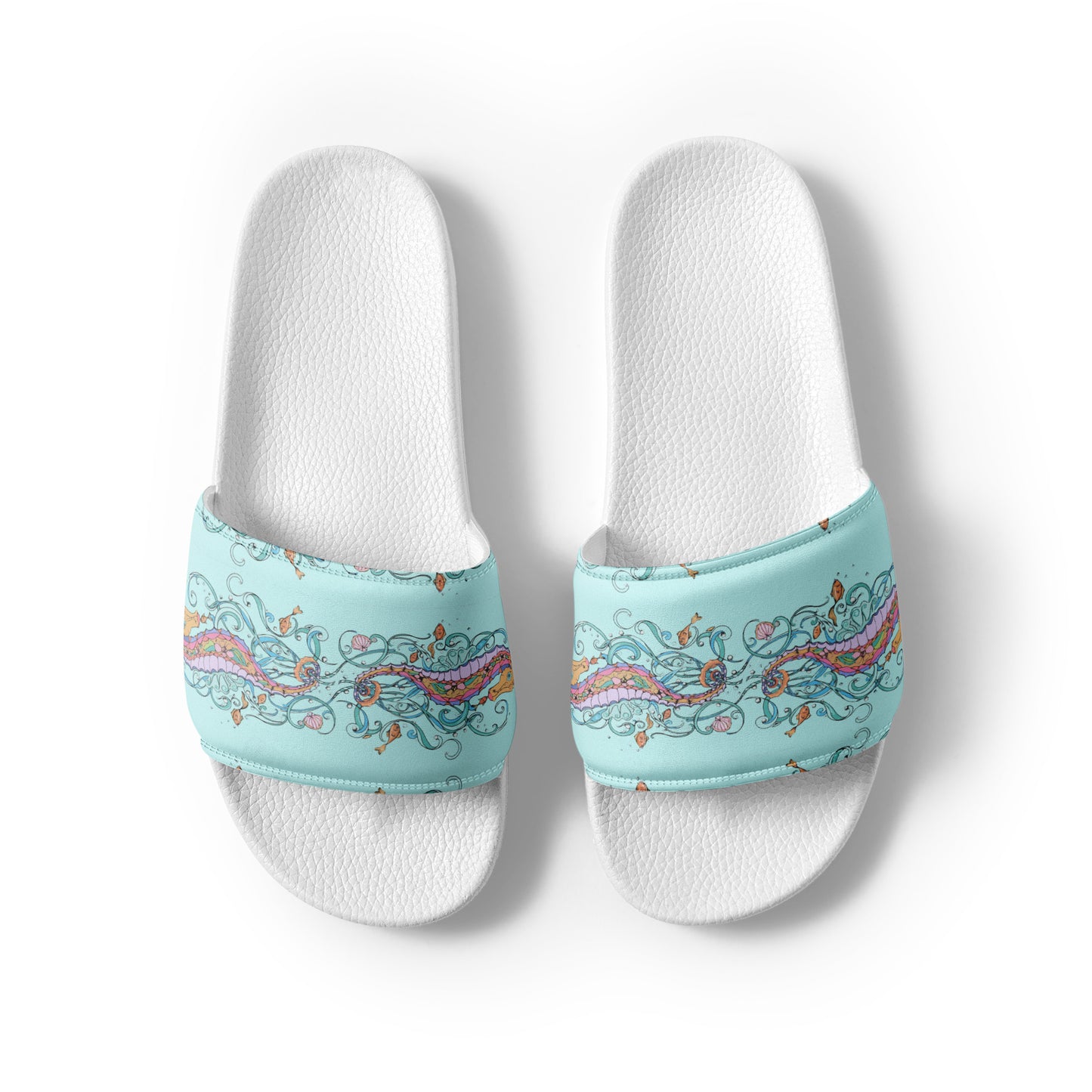 Sea Horses on Blue Women's slides from Talula Land