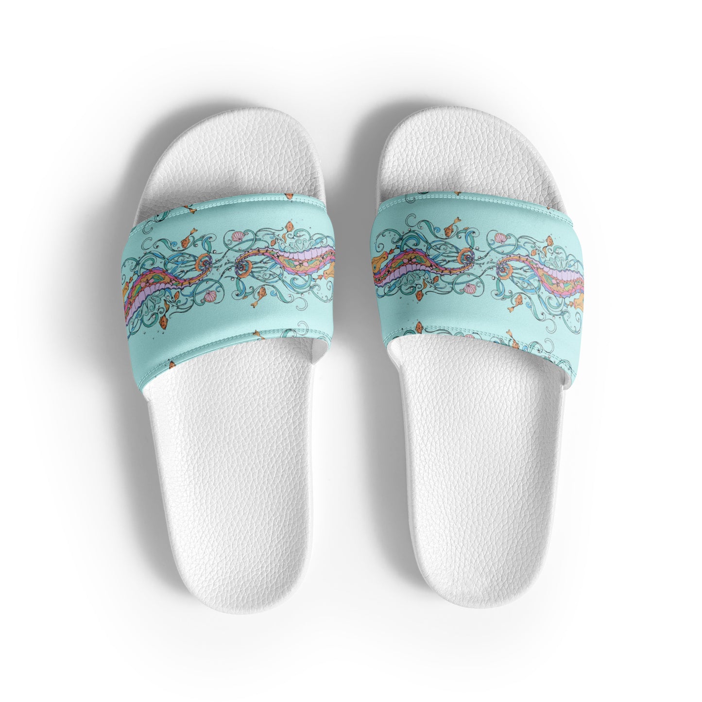 Sea Horses on Blue Women's slides from Talula Land
