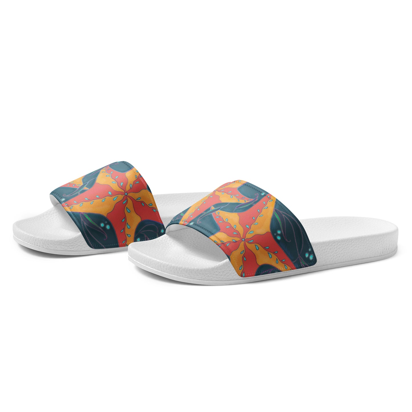 Orange Starfish on Blue Women's slides from Talula Land