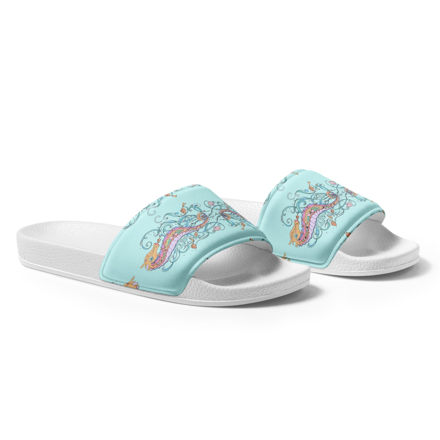 Sea Horses on Blue Women's slides from Talula Land