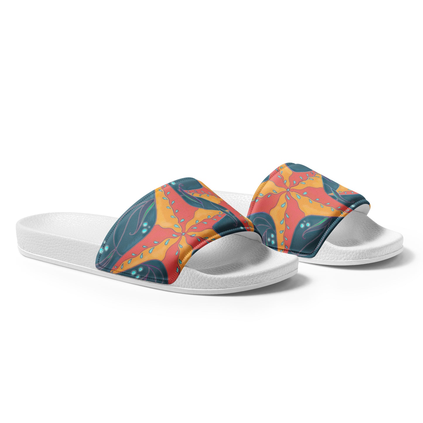 Orange Starfish on Blue Women's slides from Talula Land