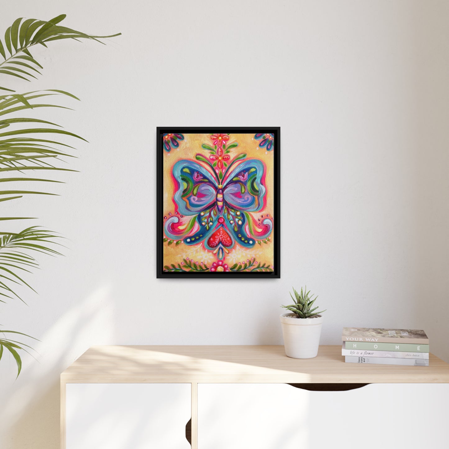 Blue Butterfly Matte Canvas, Black Frame