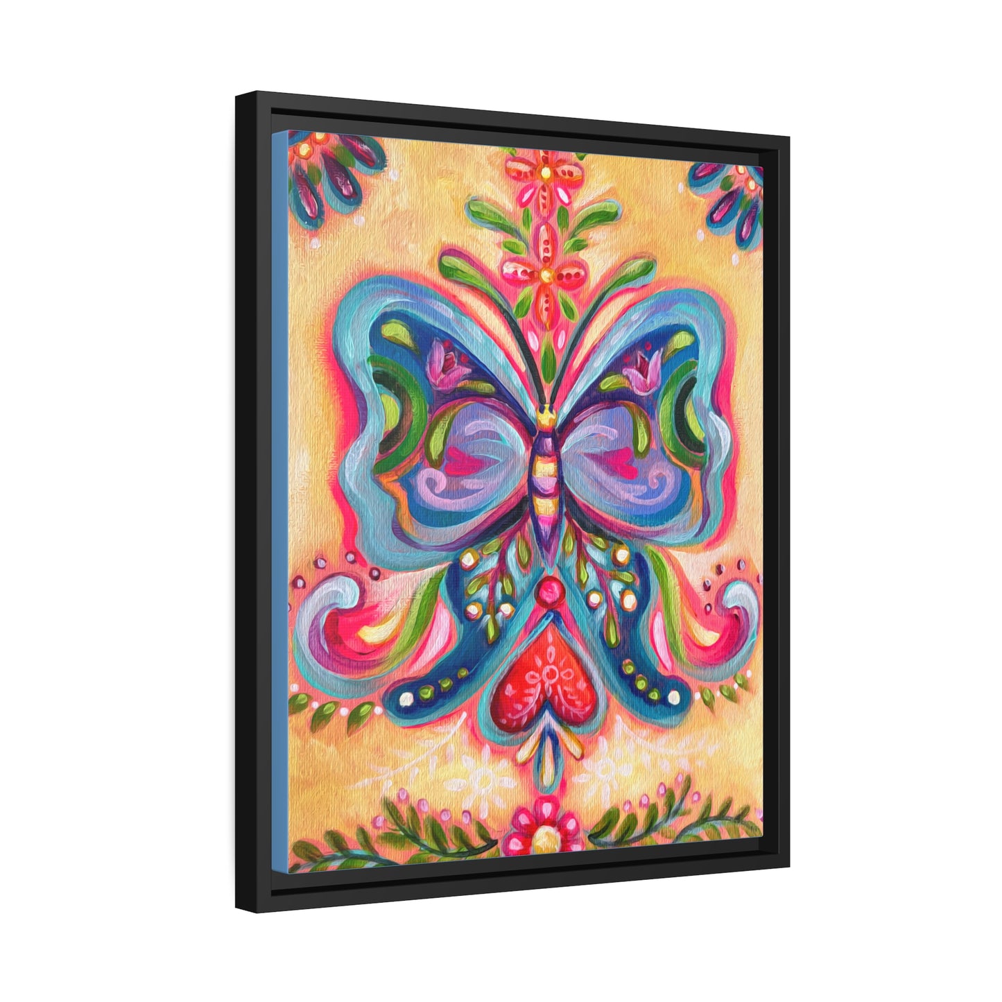 Blue Butterfly Matte Canvas, Black Frame