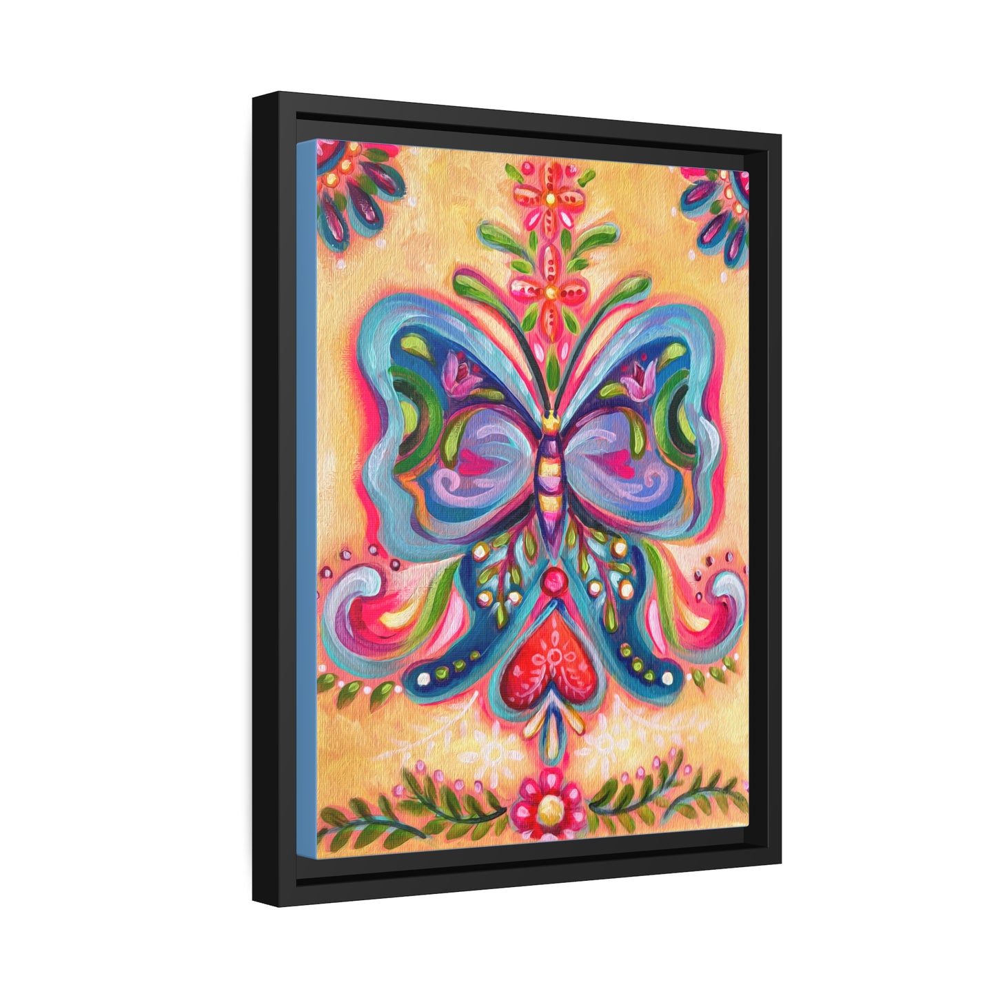 Blue Butterfly Matte Canvas, Black Frame