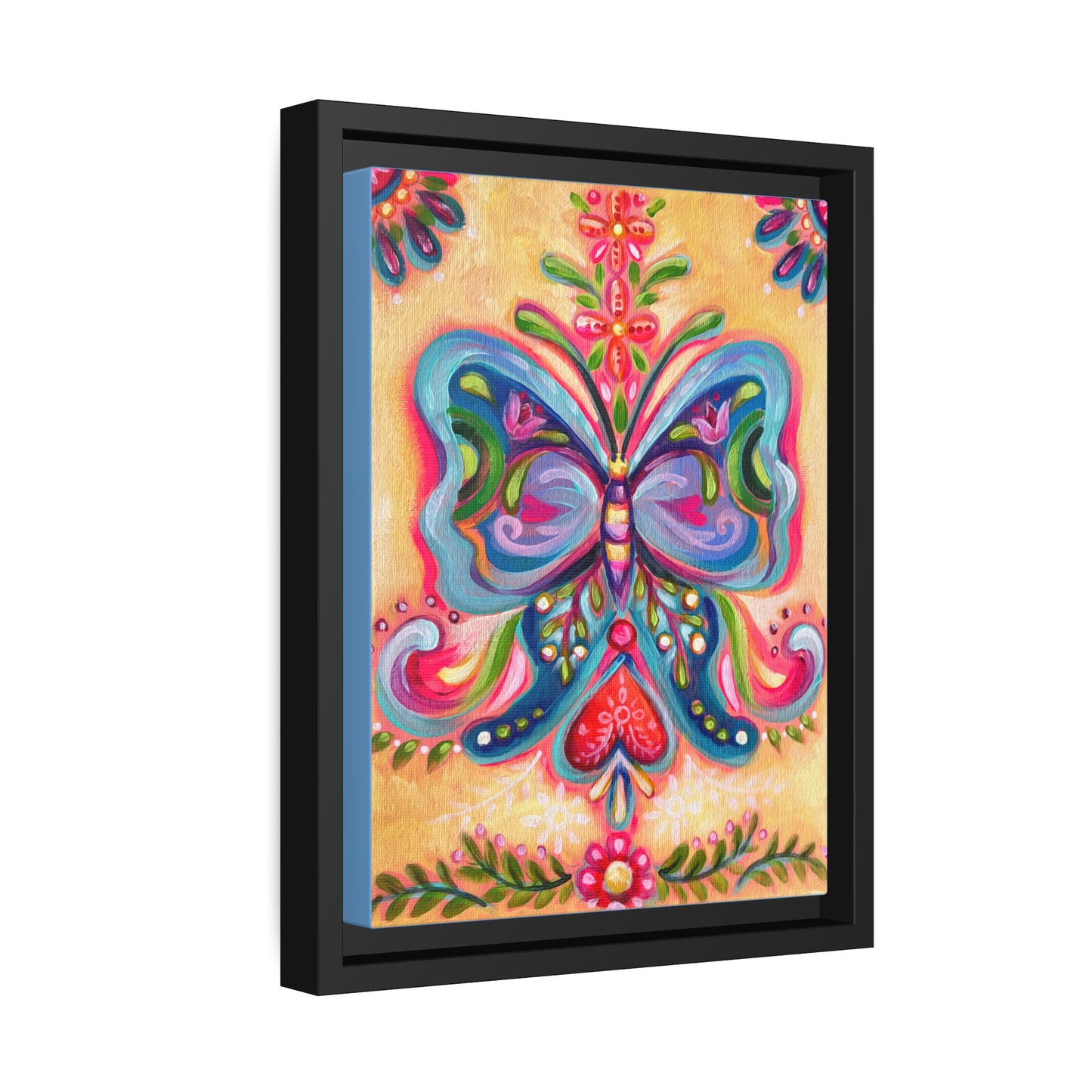 Blue Butterfly Matte Canvas, Black Frame