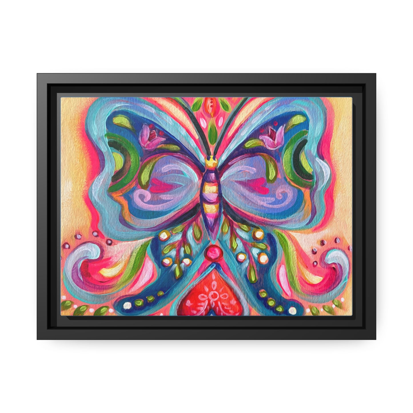 Blue Butterfly Matte Canvas, Black Frame