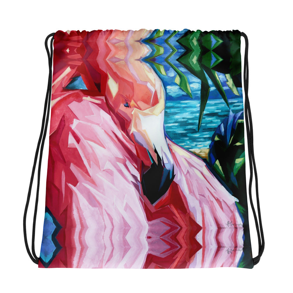 Painted Flamingo Drawstring bag