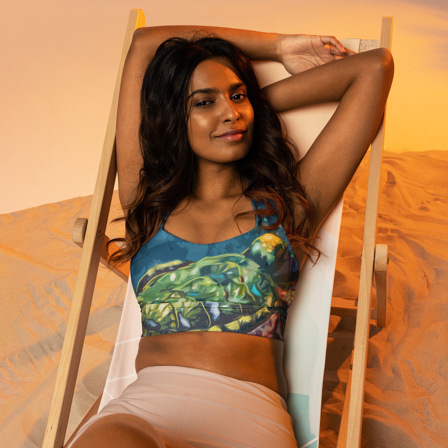 Sea Turtle on reef Longline sports bra from Talula Land