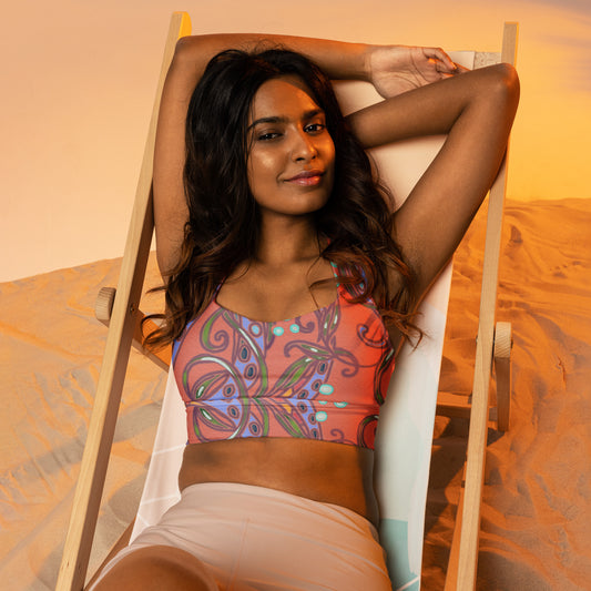 Coral Octopus Longline sports bra from Talula Land