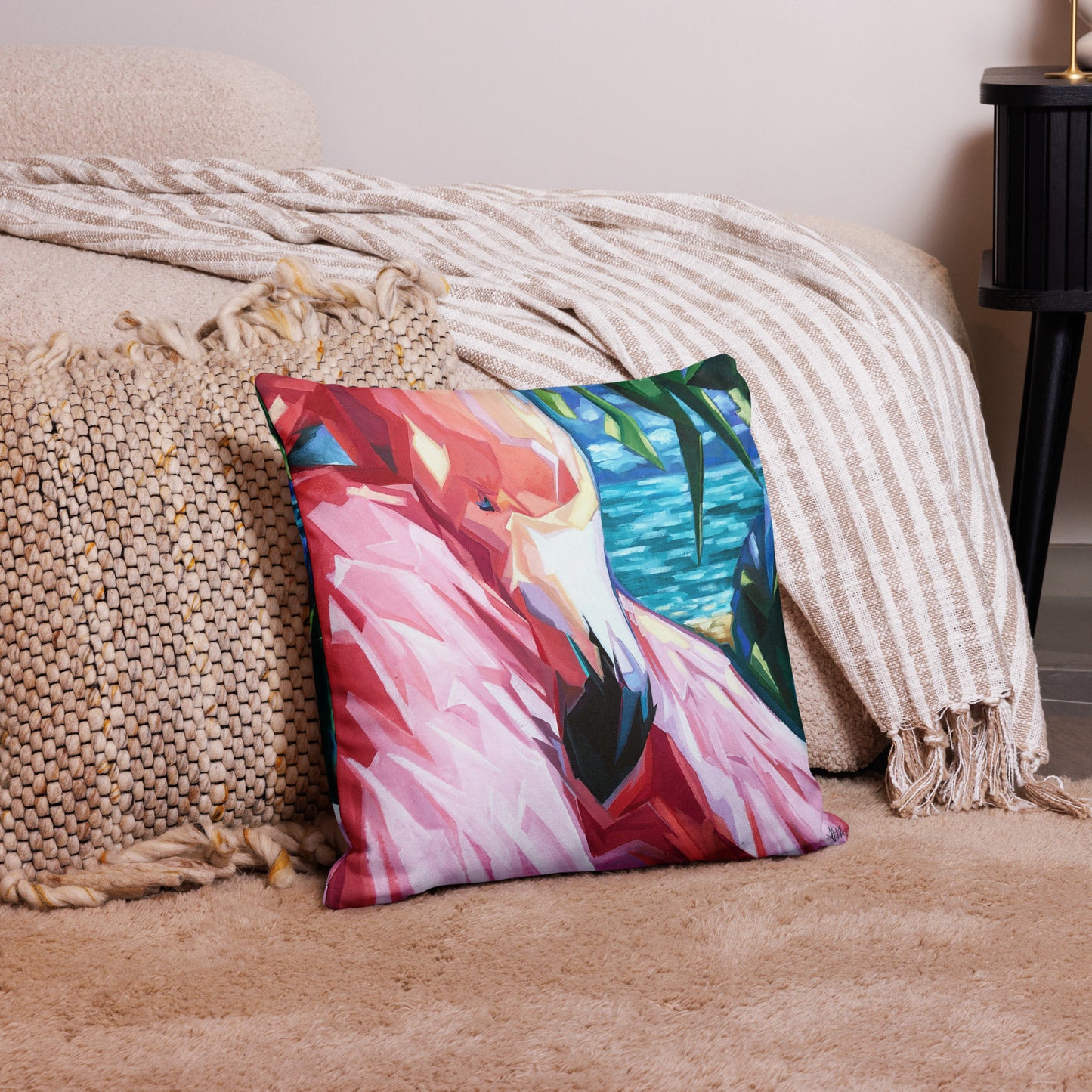 Painted Flamingo Premium Pillow by Talula Land