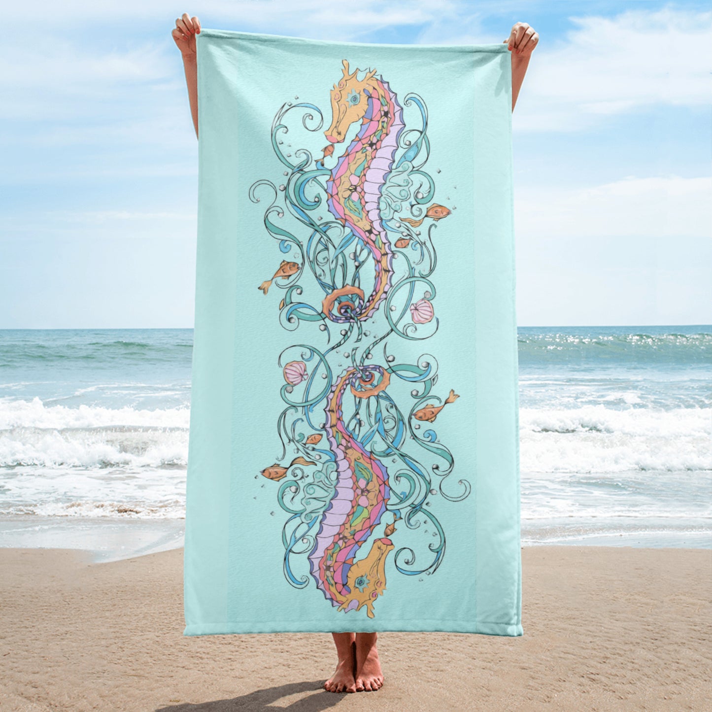 Sea Horse on Blue Beach Towel from Talula Land