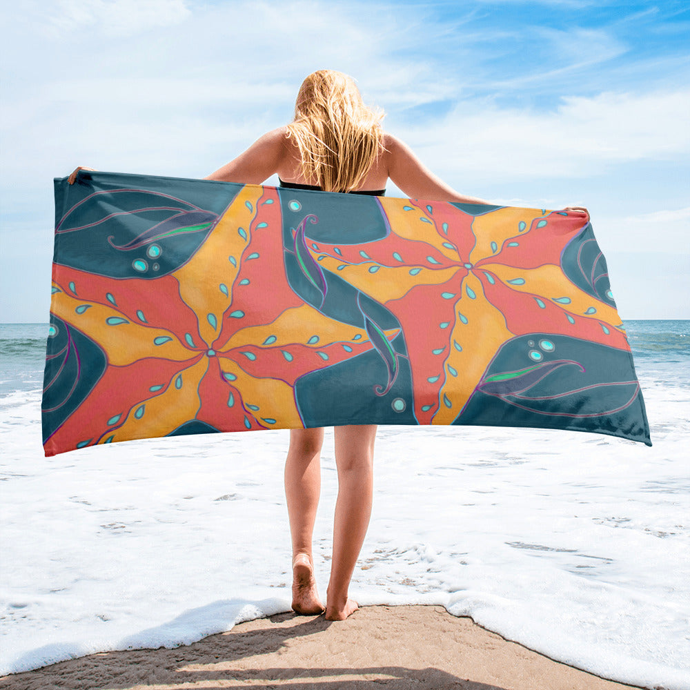 Star Fish on blue Beach Towel from Talula Land