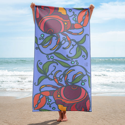 Crabs on Periwinkle Beach Towel from Talula Land