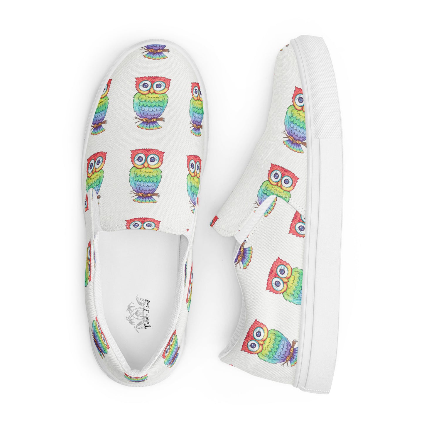 Rainbow Owl Women’s slip-on canvas shoes by Talula Land