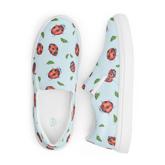 Ladybugs on Blue Women’s slip-on canvas shoes from Talula Land