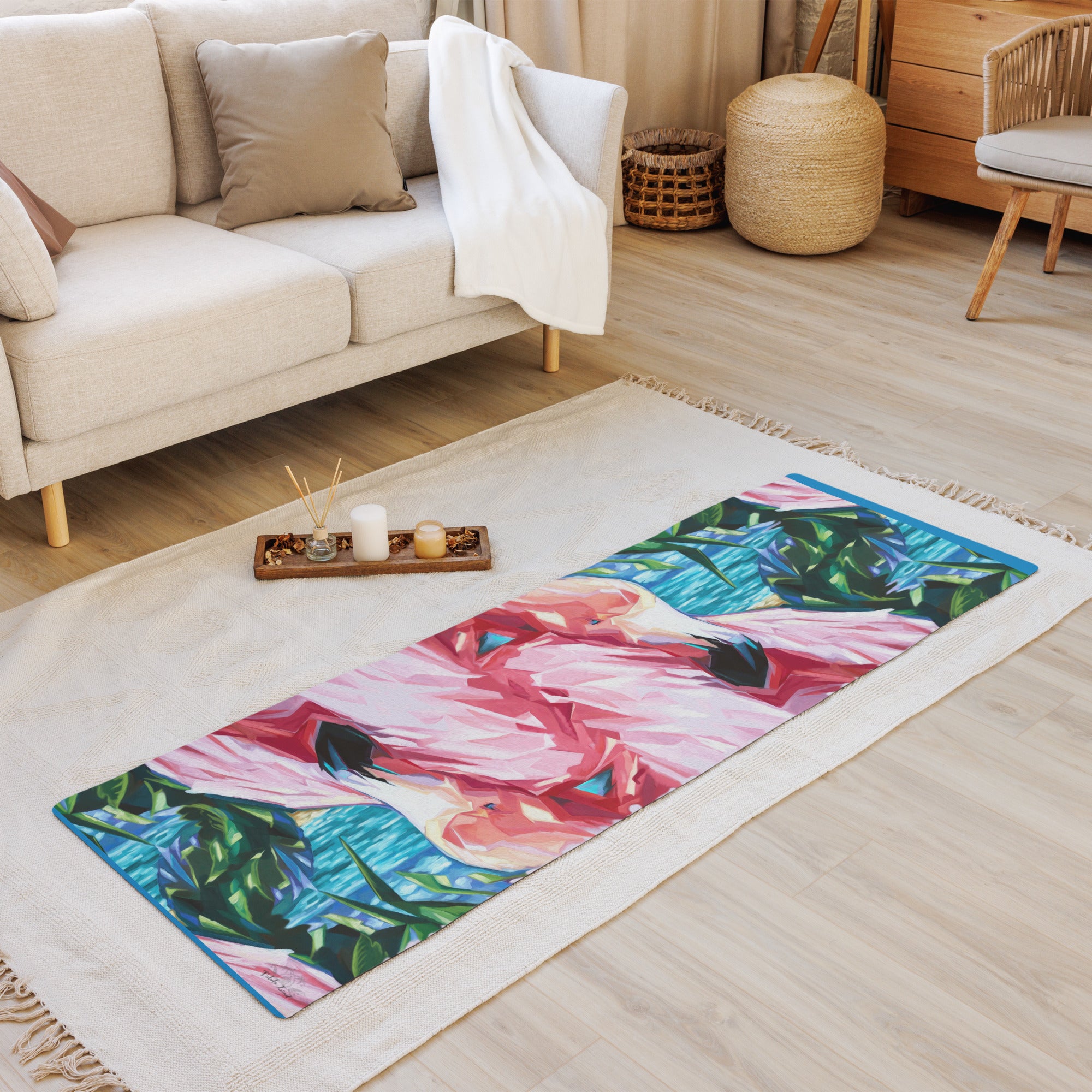 Painted Pink Flamingo Yoga mat from Talula Land